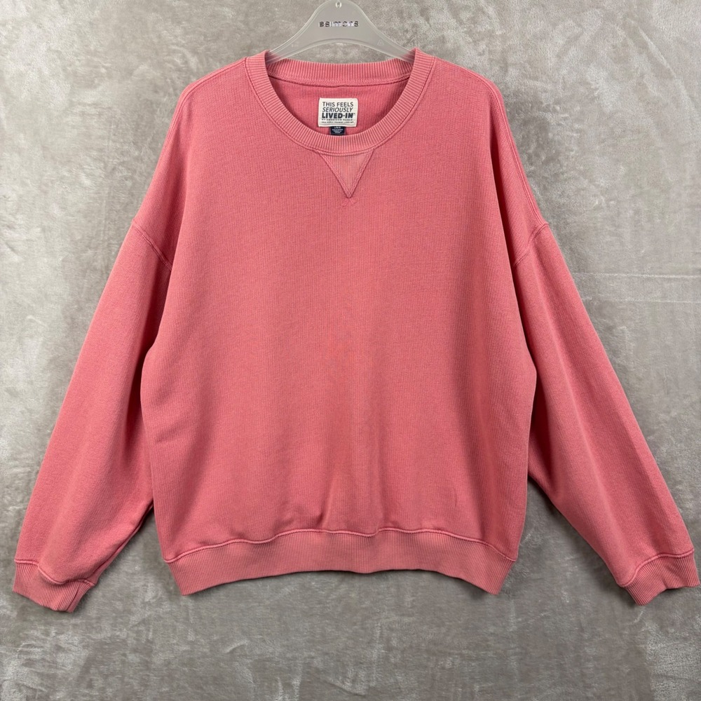 American Eagle Seriously Lived-In Sweatshirt Pink Ribbed Crewneck L Oversized